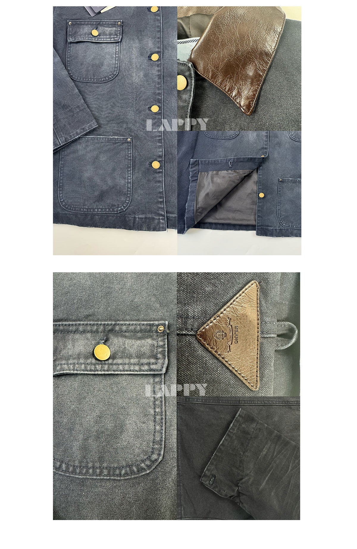 24SS Goatskin Patchwork Workwear Jacket with Leather Collar-Oversized Silhouette