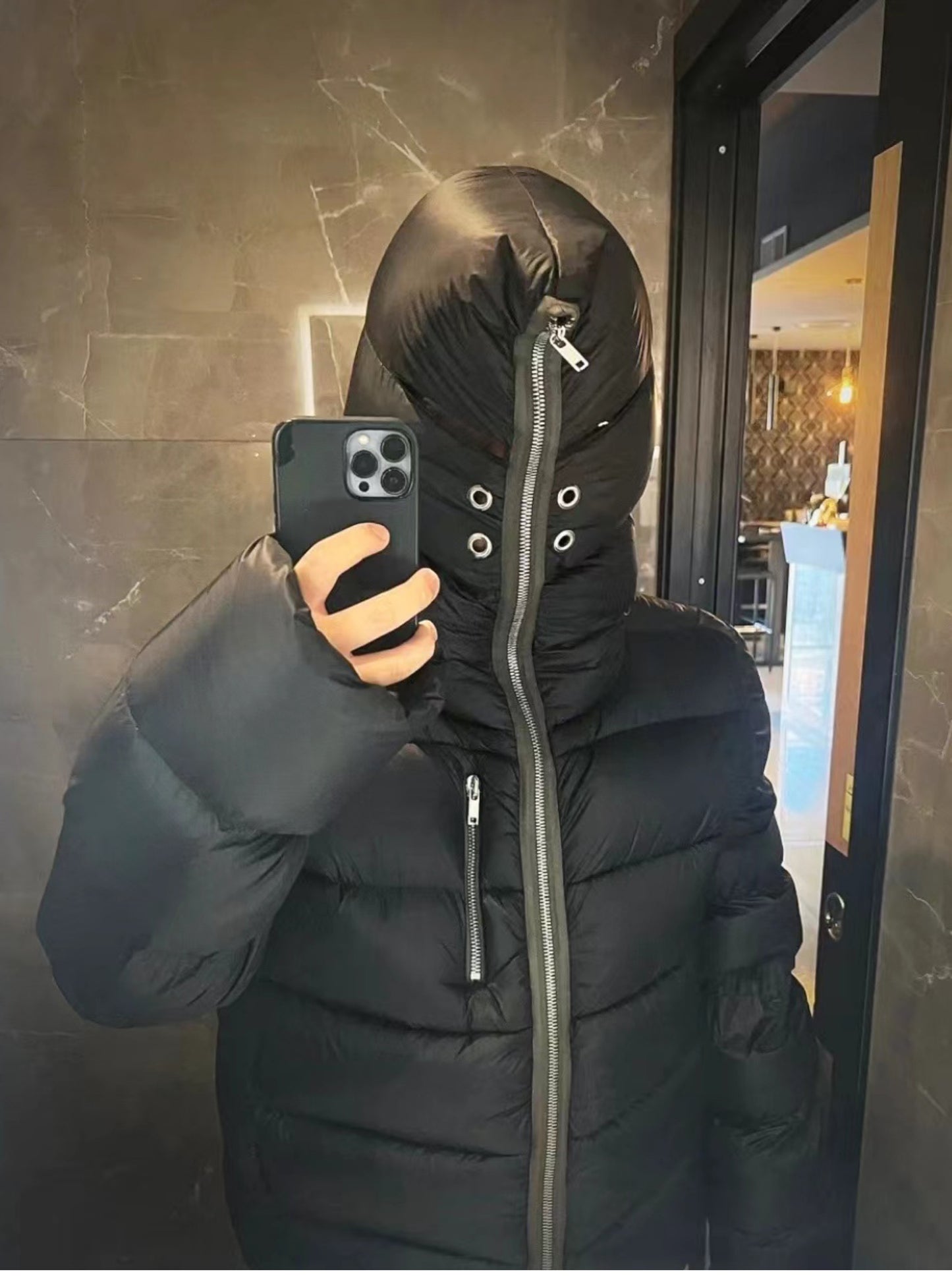 FROM THE STREET 24FW RO Masked Puffer Coat – Zip-Up Hooded Down Jacket Unisex