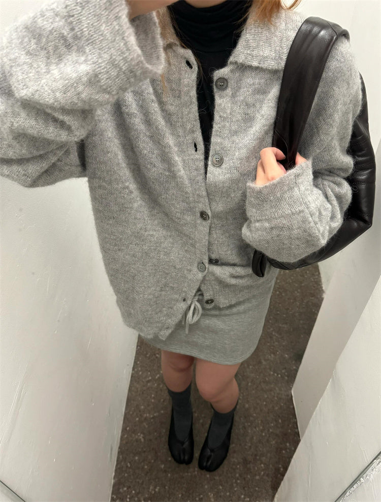 donclick 24FW Our Legacy Mohair Wool Blend Cardigan Light Grey Relaxed Fit Knit