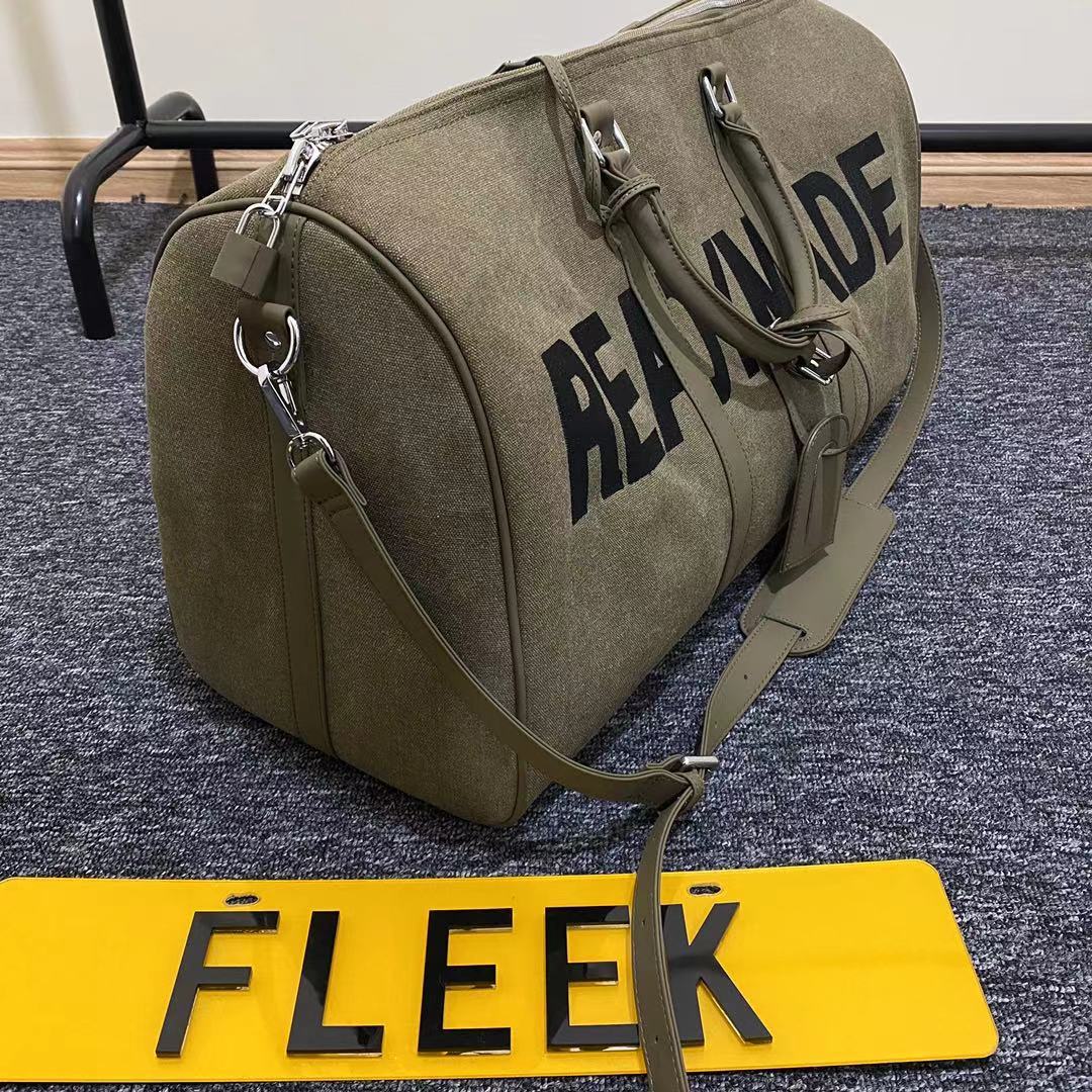 Readymade Overnight Bag - Army Green Canvas Embroidered Travel Bucket Gym Bag