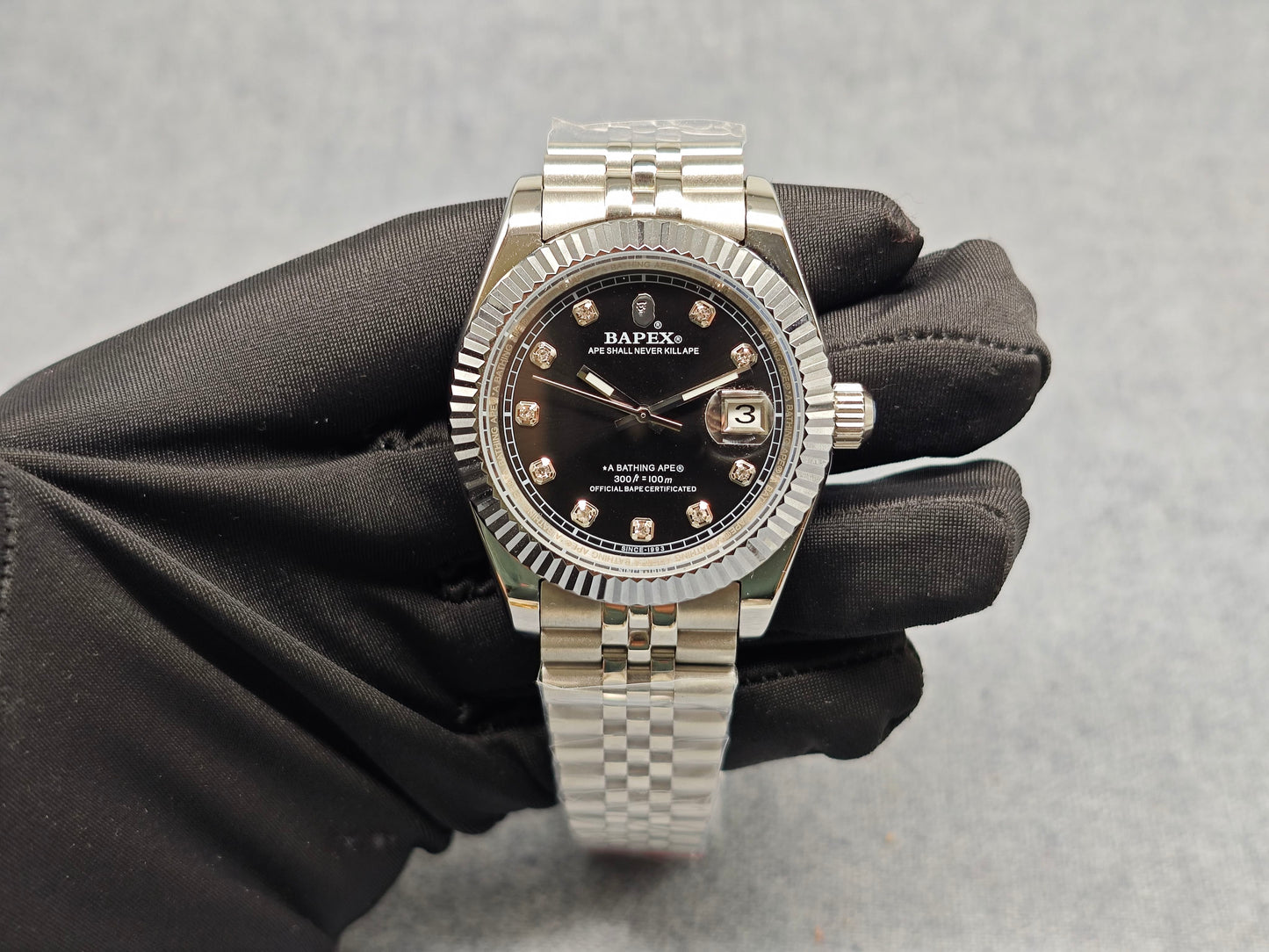 Self-made TYPE 6 BAPEX Gold-Green Ape Power Watch - Fluted Bezel Datejust Mechanical Wristwatch