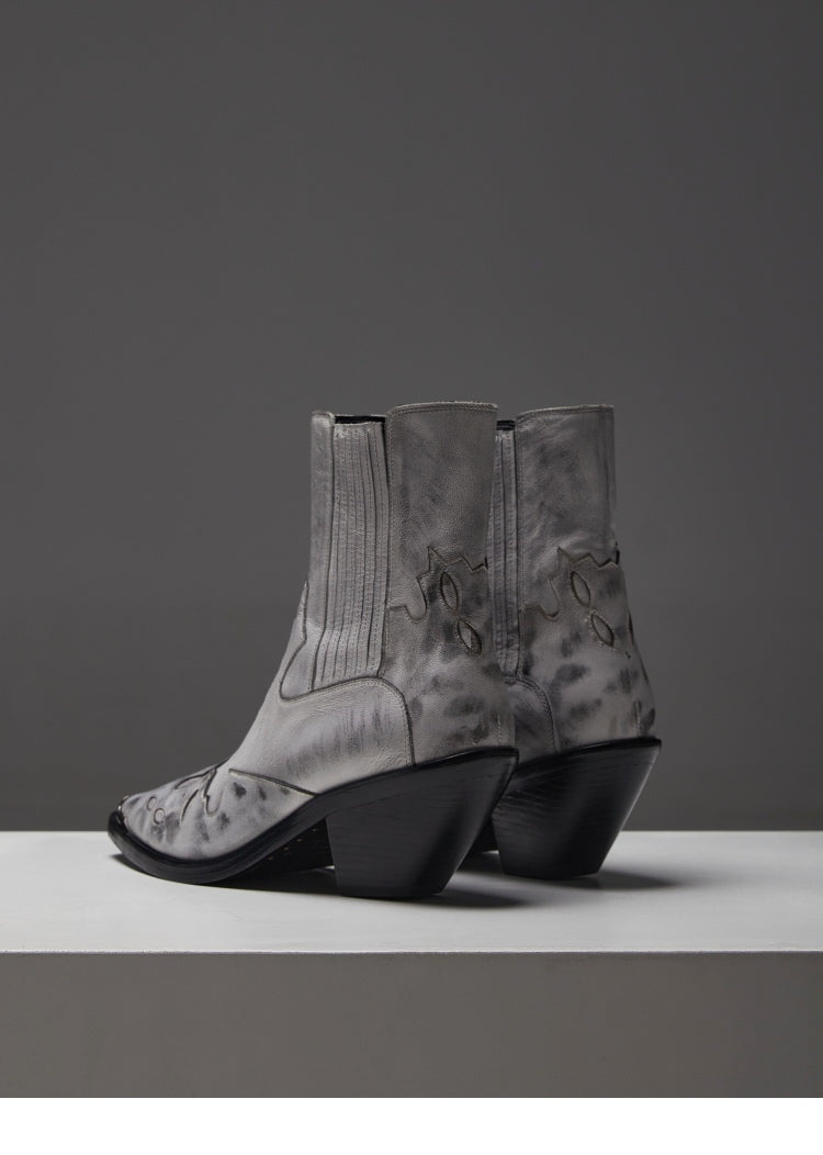 Top-Grain Leather Sole Chelsea Boots -Handcraft Distressed Western Metal Toe Cap