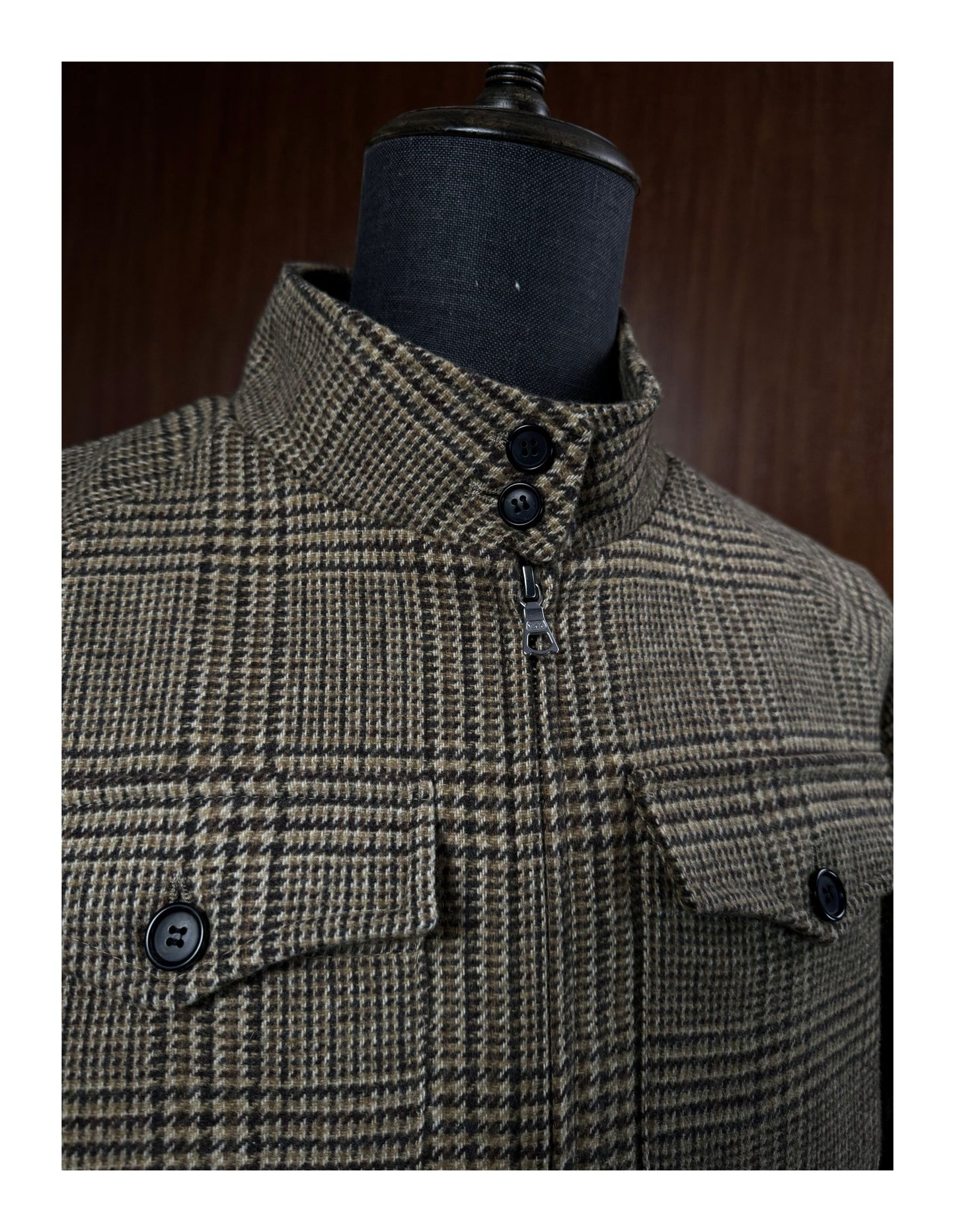 Prince of Wales Houndstooth Wool Harrington Jacket – Tailored Short Fit 48% Wool