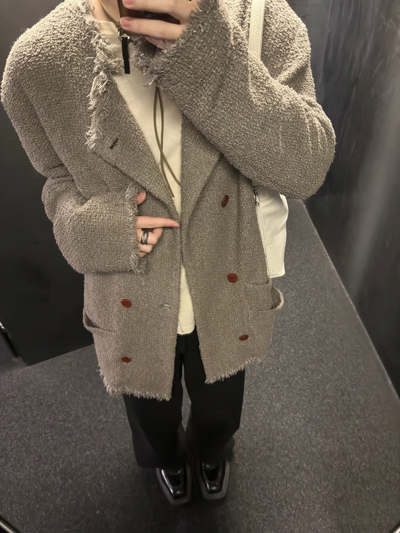 Magliano Hand-Distressed Knit Cardigan - Raw-Hem Bouclé Button-Up Unisex Coat