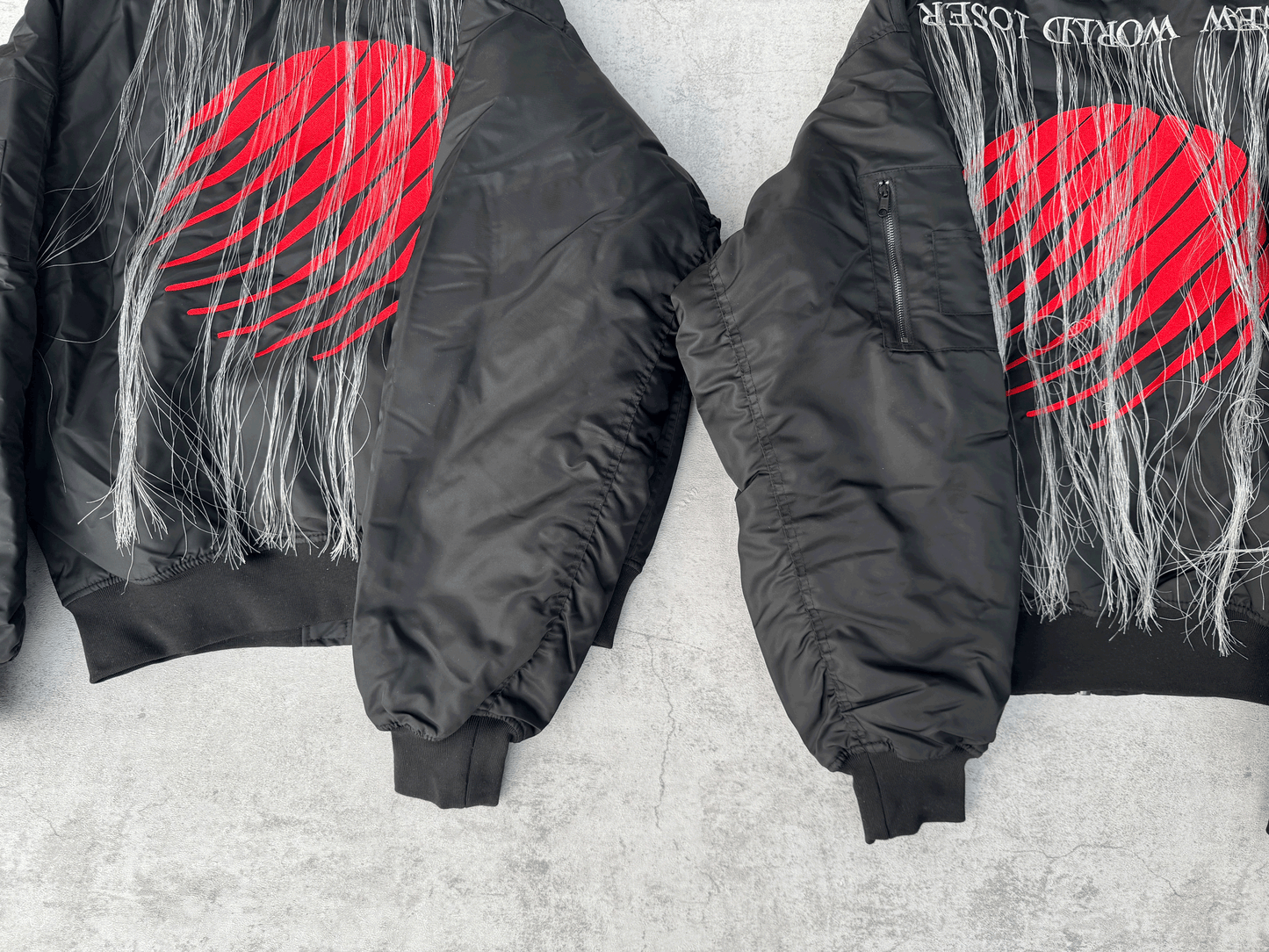 Self-made Hood By Air Fringe Bomber – HBA Embroidered Slogan Jacket