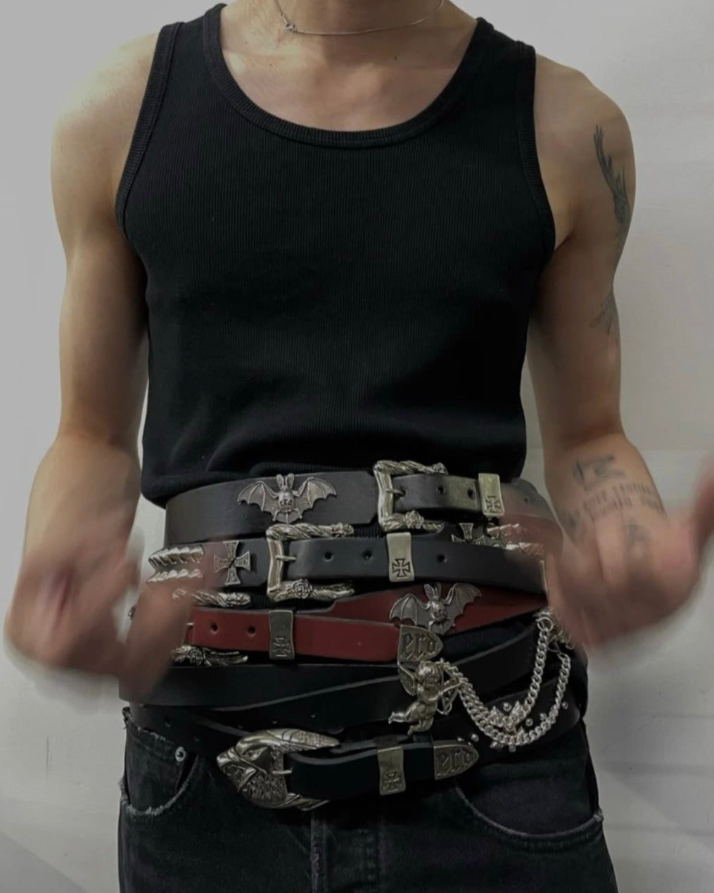 ERD SS24 'Depressed Heir' Bat-Studded Punk Belt - Top-Grain Cowhide Rocker Strap