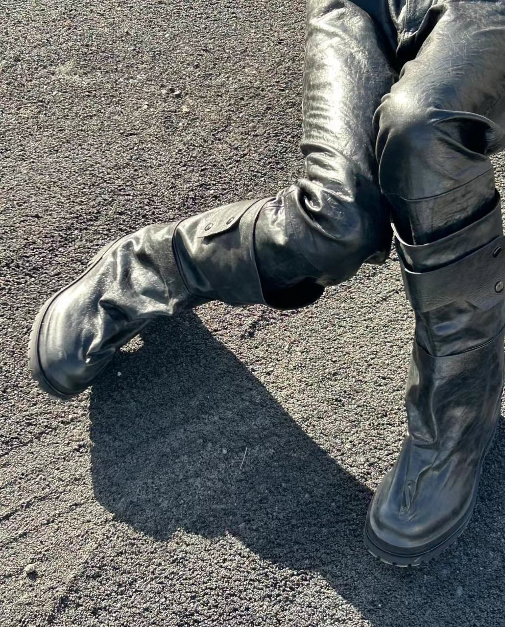 Self-made 424 Distressed Leather Slouch Boots Oversized Crinkled Biker High Boots