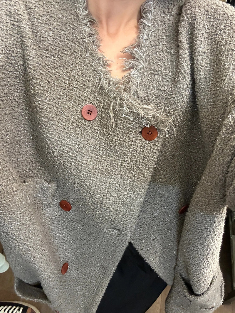 Magliano Hand-Distressed Knit Cardigan - Raw-Hem Bouclé Button-Up Unisex Coat
