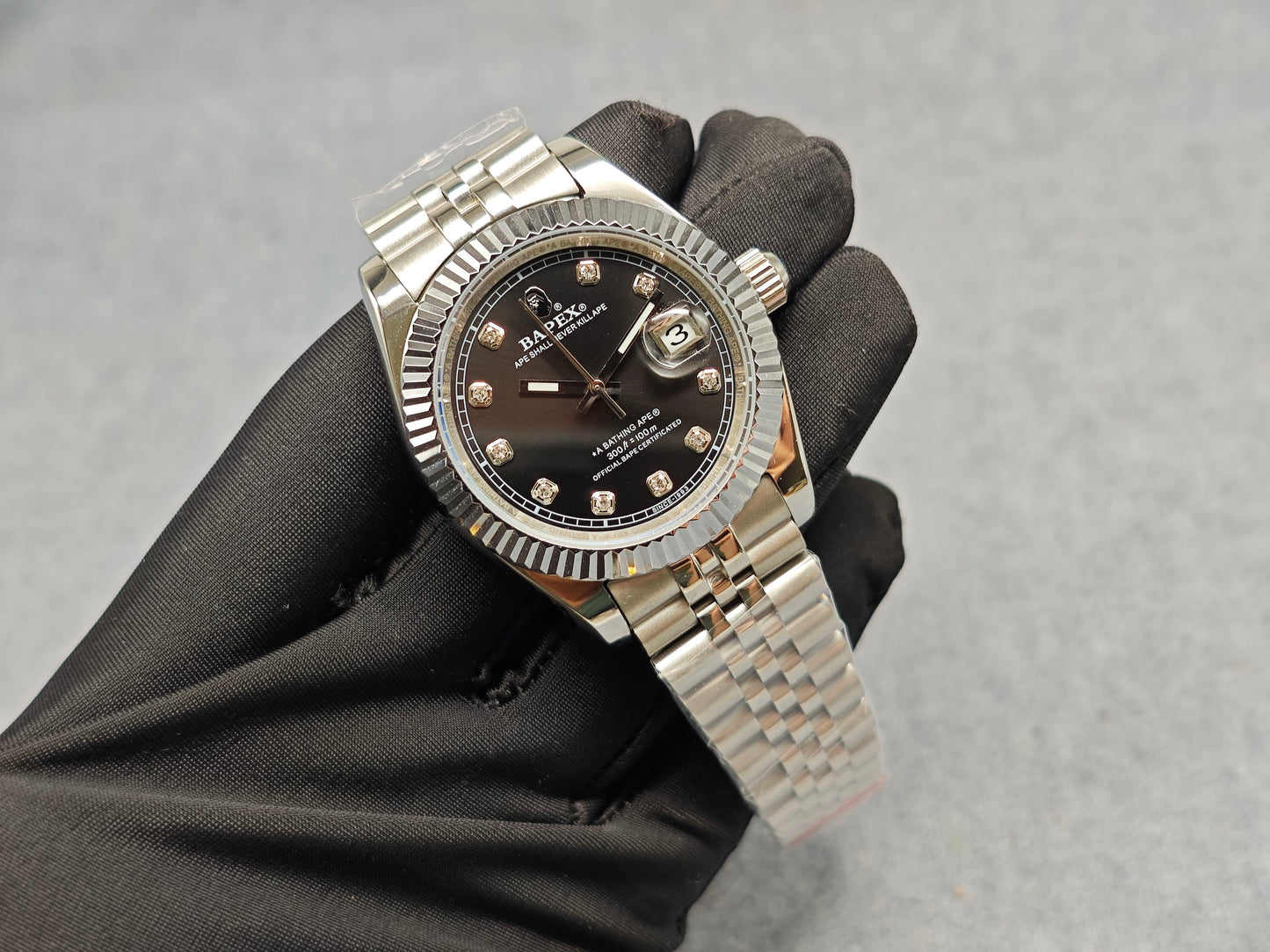 Self-made TYPE 6 BAPEX Gold-Green Ape Power Watch - Fluted Bezel Datejust Mechanical Wristwatch