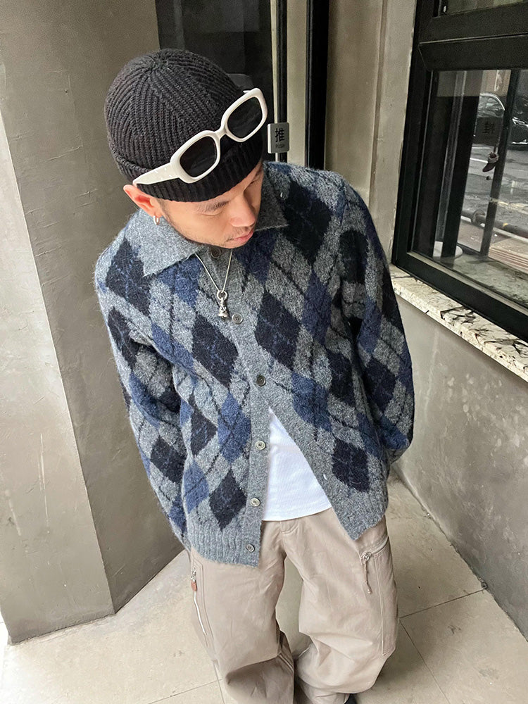 donclic Blue-Grey Mohair Wool Vest -Diamond Our Legacy Knit Relaxed Fit Cardigan