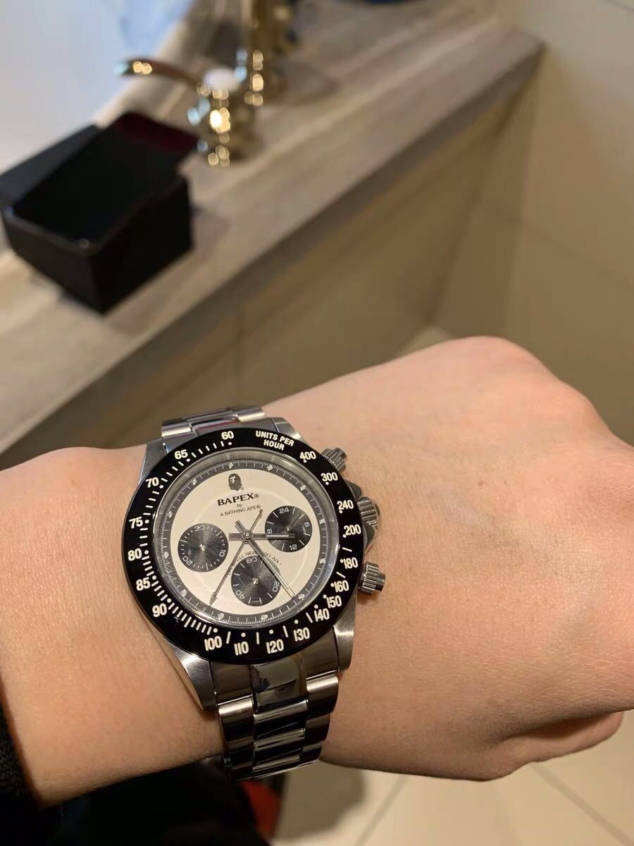 Self-made BAPEX TYPE 3 Triple-Eye Primate Head Watch - Panda Dial Quartz Chronograph