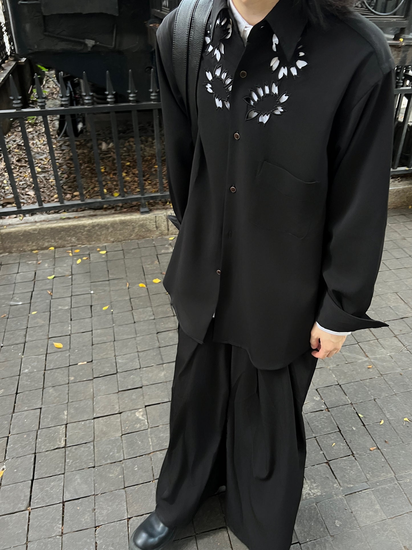 Self-made Yohji Yamamoto 'Flower & Youth' Wool Shirt Jacket - Cherry Blossom Cut-Out Detailing