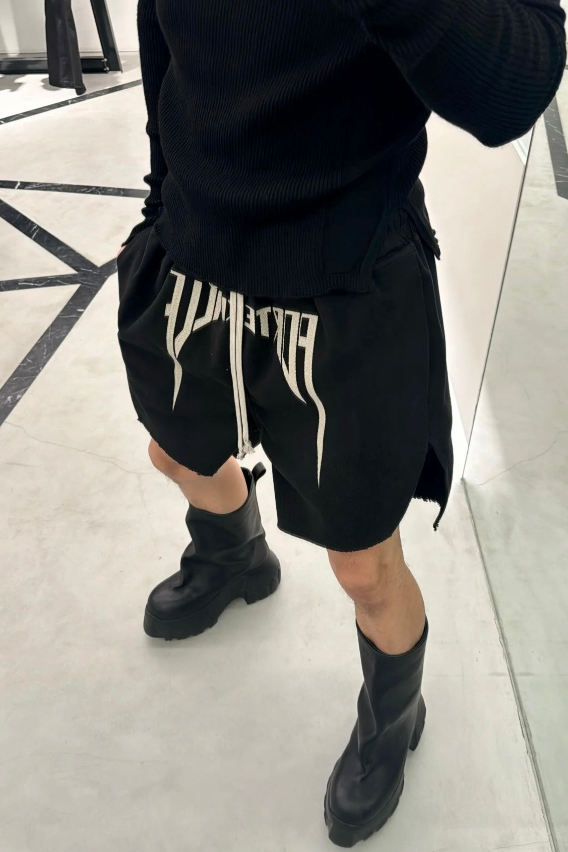 RO ACBT Boxing Shorts - Heavyweight Embroidered Logo Drawstring Cropped Pants