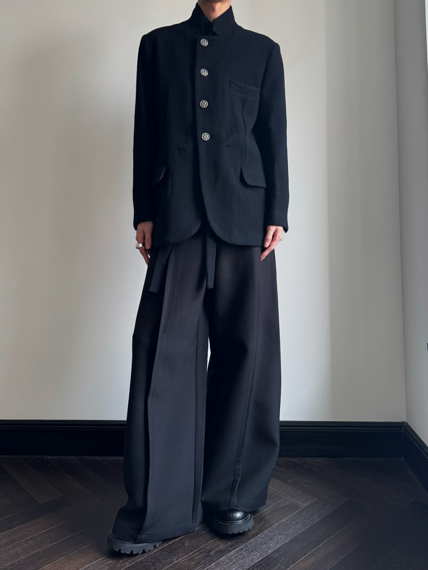 Custom-made Yohji Yamamoto Dark 100% Wool Blazer Hexagram Silver Buttons Jackets