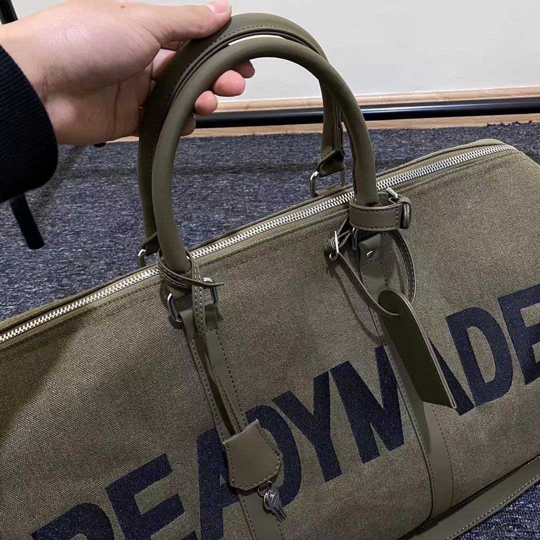 Readymade Overnight Bag - Army Green Canvas Embroidered Travel Bucket Gym Bag