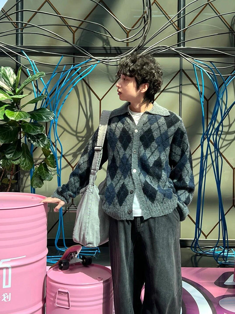 donclic Blue-Grey Mohair Wool Vest -Diamond Our Legacy Knit Relaxed Fit Cardigan