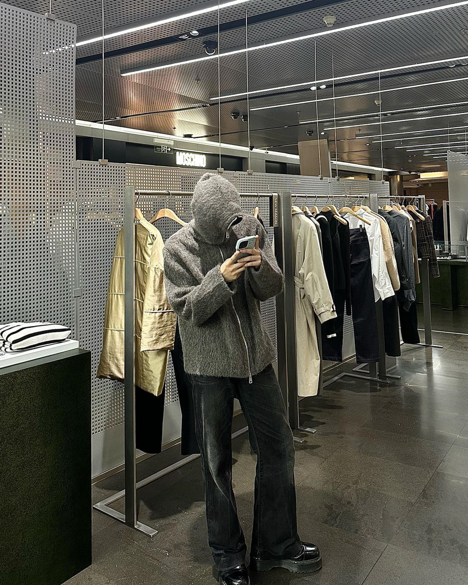 Self-made Our Legacy Grey Mohair Zip Cardigan – Wool Blend Relaxed Hooded Knit