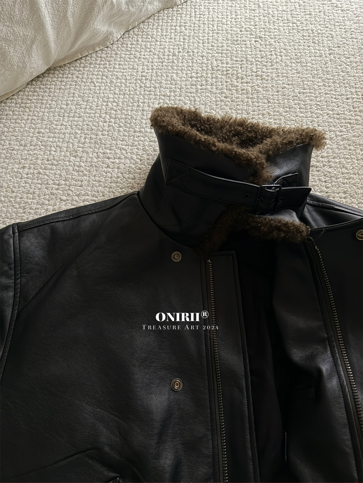 Heavyweight Le*maire Quilted Jacket Imported Lamb Wool Collar Gray-Black Padded Coats