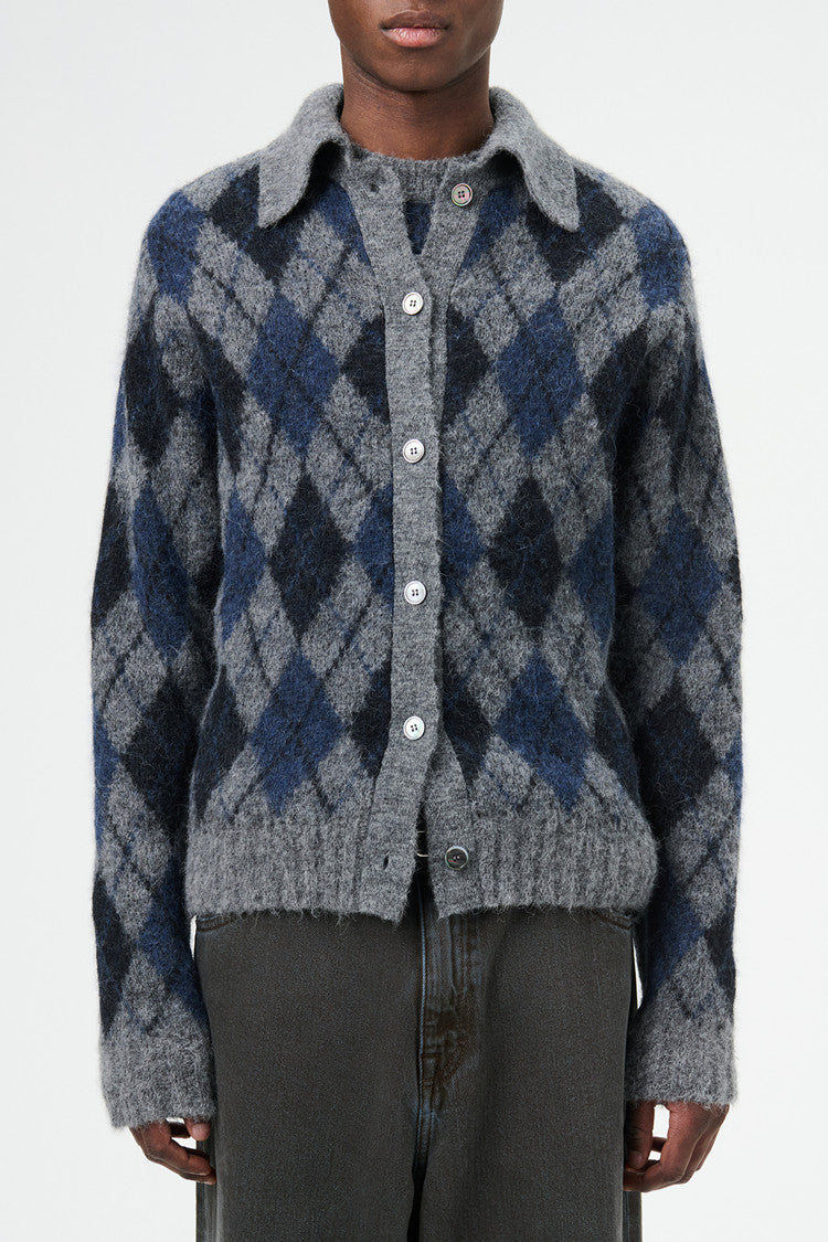 donclic Blue-Grey Mohair Wool Vest -Diamond Our Legacy Knit Relaxed Fit Cardigan
