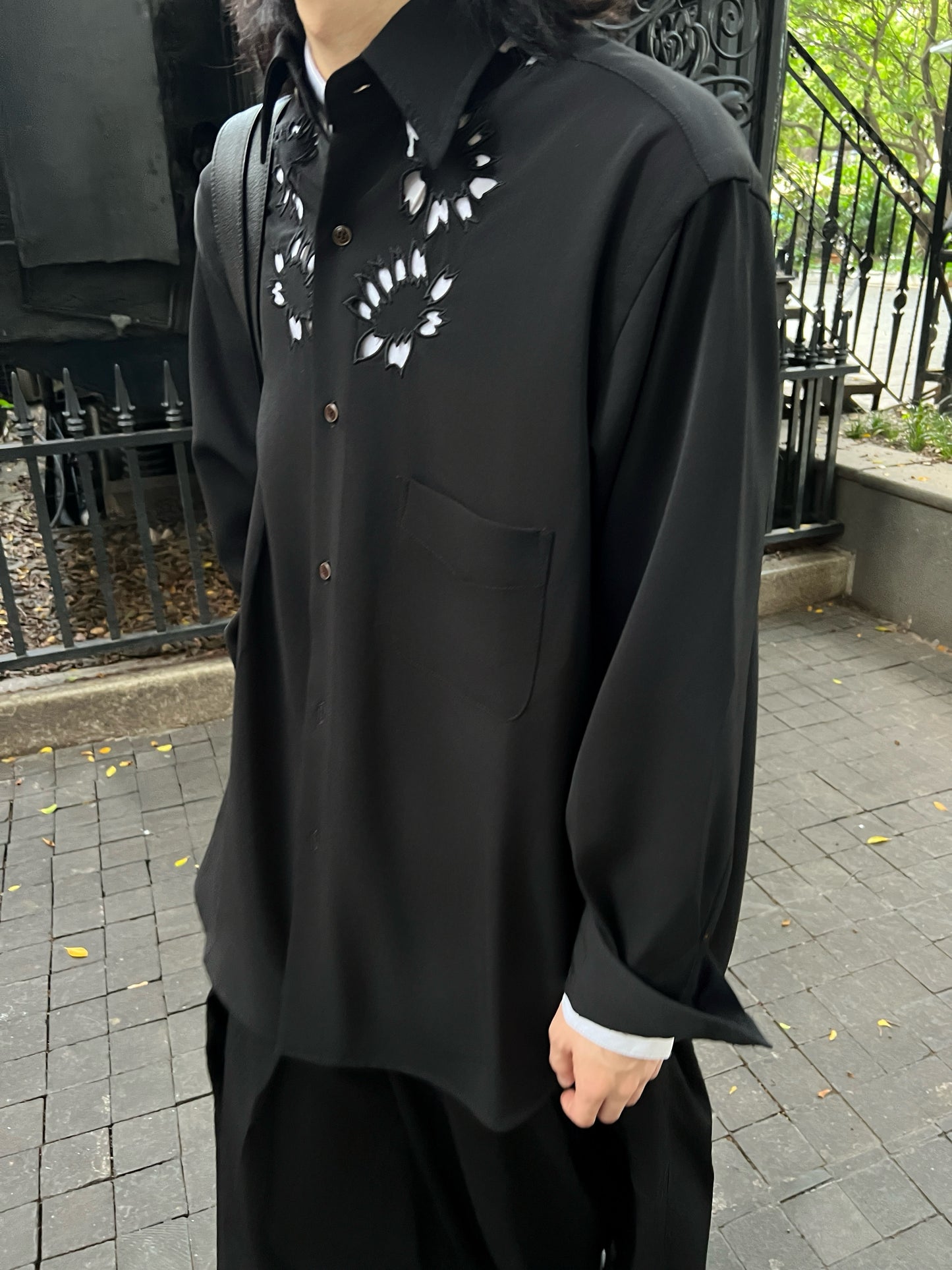Self-made Yohji Yamamoto 'Flower & Youth' Wool Shirt Jacket - Cherry Blossom Cut-Out Detailing