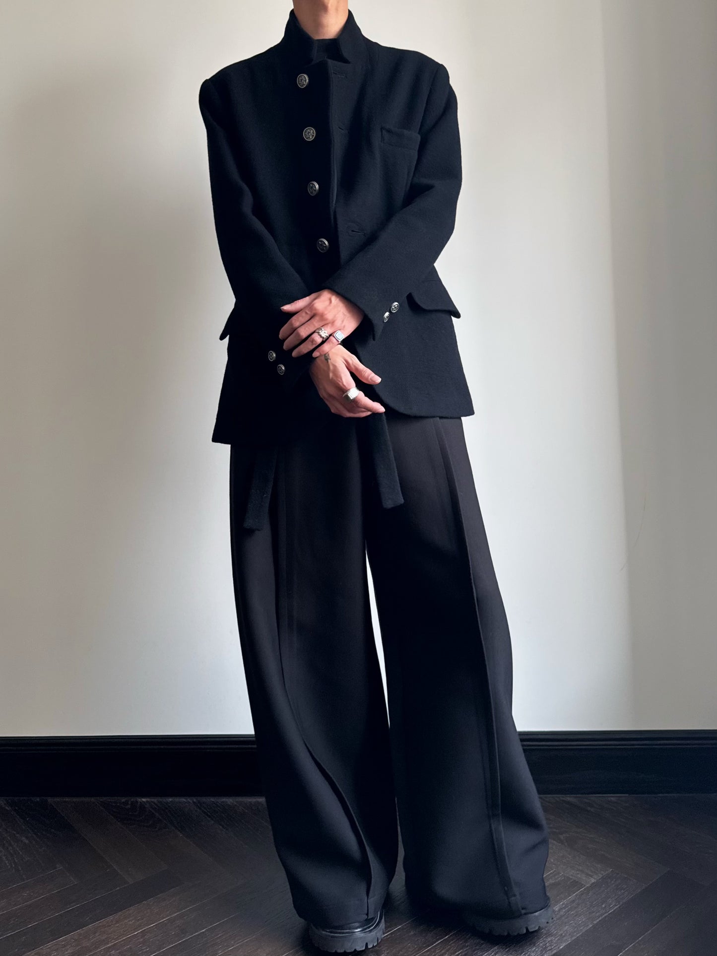Custom-made Yohji Yamamoto Dark 100% Wool Blazer Hexagram Silver Buttons Jackets