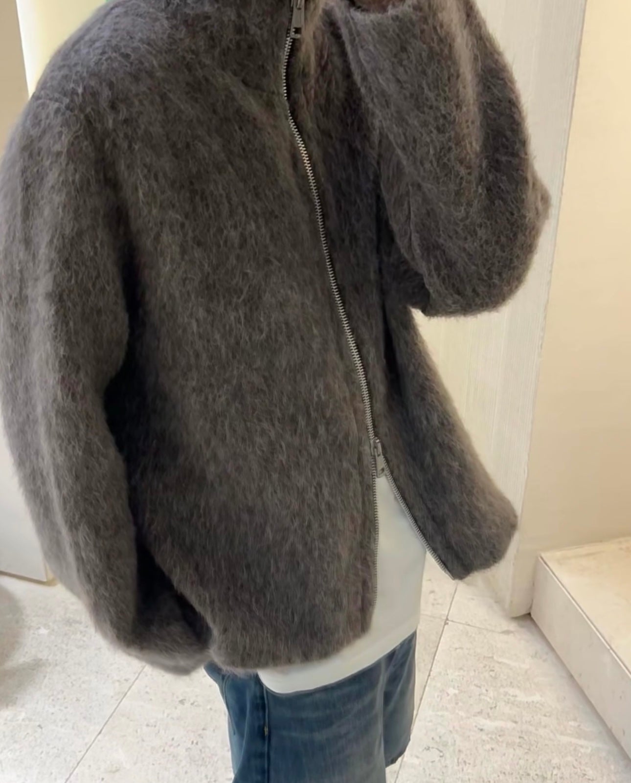 Self-made Our Legacy Grey Mohair Zip Cardigan – Wool Blend Relaxed Hooded Knit