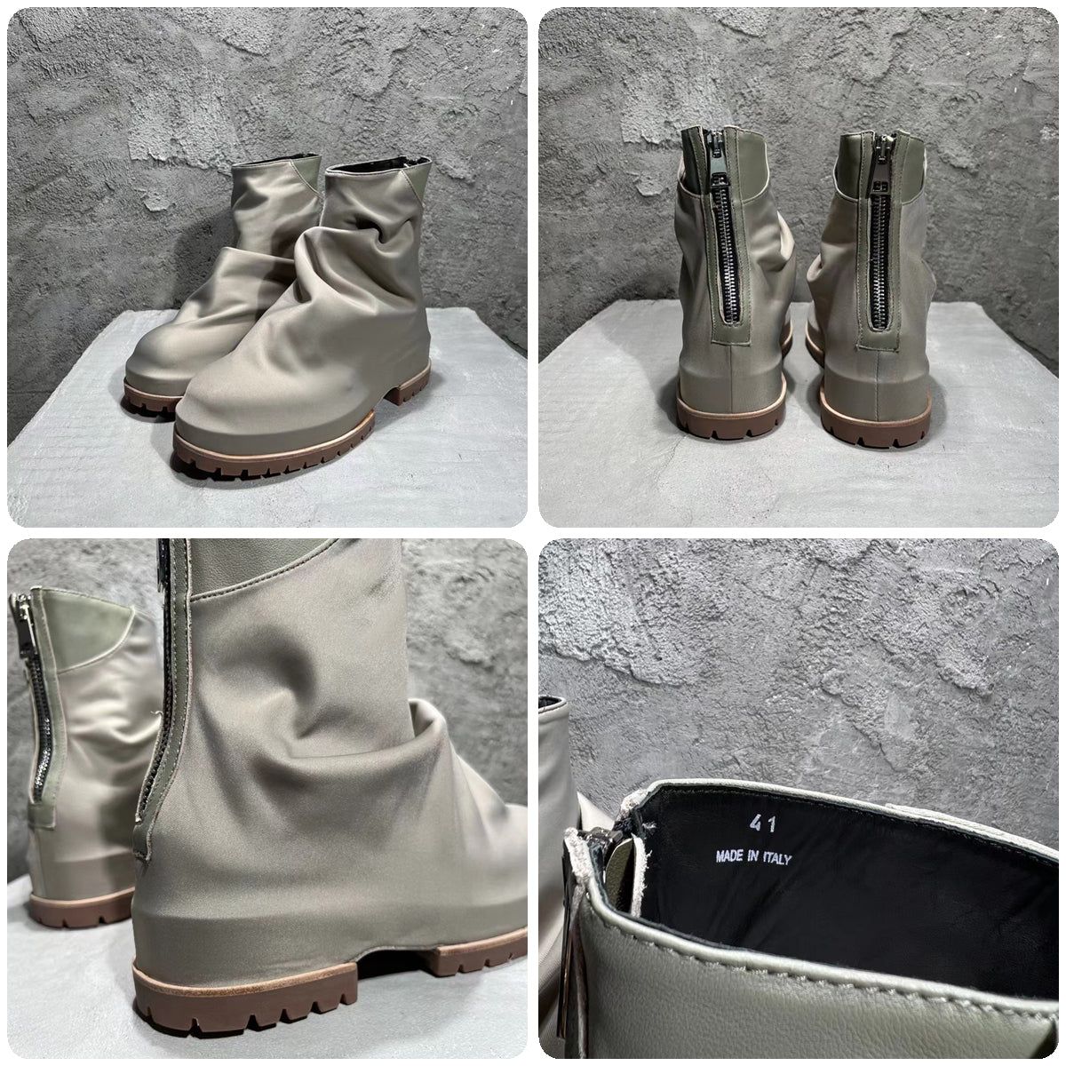 424 on Fairfax SS22 Crinkled Zip High-Top Retro Thick-Soled Lambskin Ankle Boots