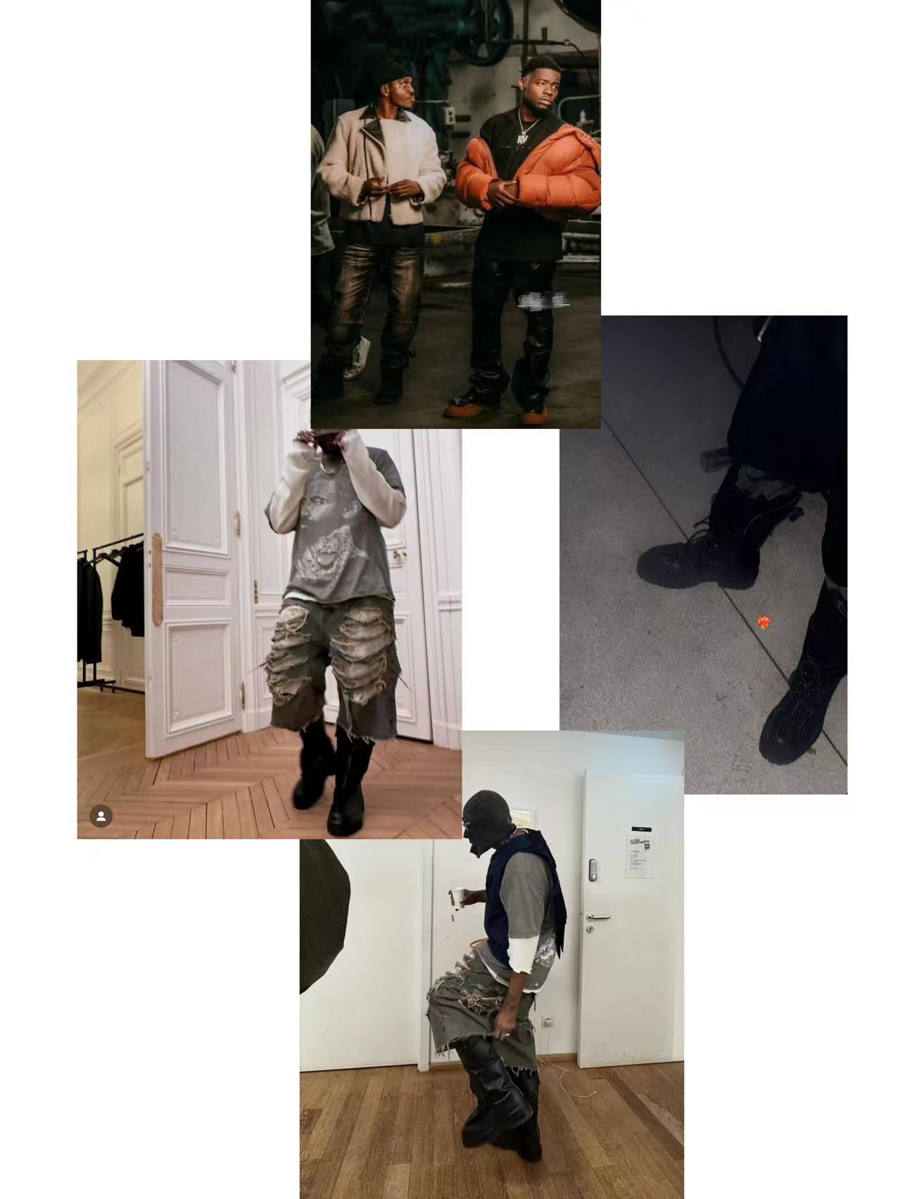 Self-made 424 Distressed Leather Slouch Boots Oversized Crinkled Biker High Boots