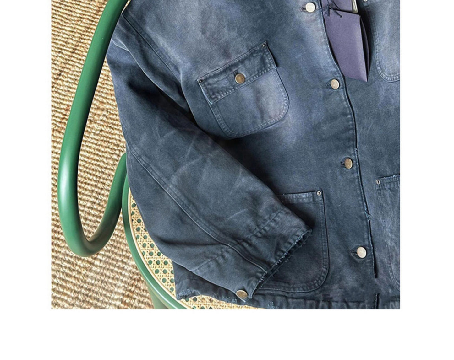 24SS Goatskin Patchwork Workwear Jacket with Leather Collar-Oversized Silhouette
