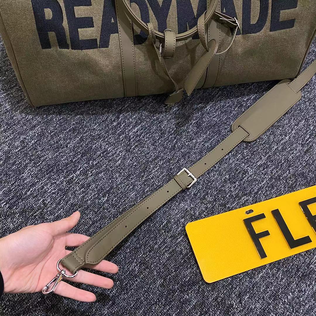 Readymade Overnight Bag - Army Green Canvas Embroidered Travel Bucket Gym Bag