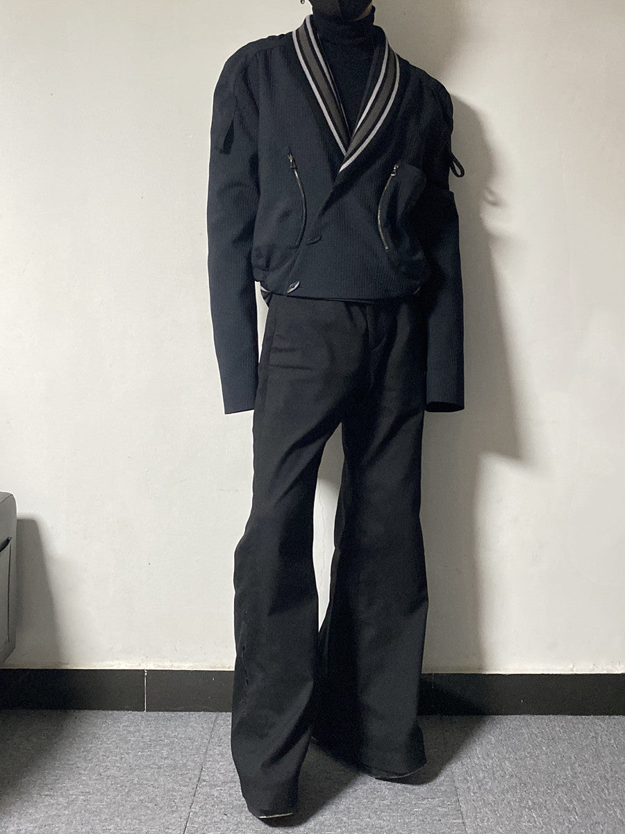 donclick 22FW Kiko Kostadinov Black V-Neck Jacket -Button Zip Casual Long Sleeve