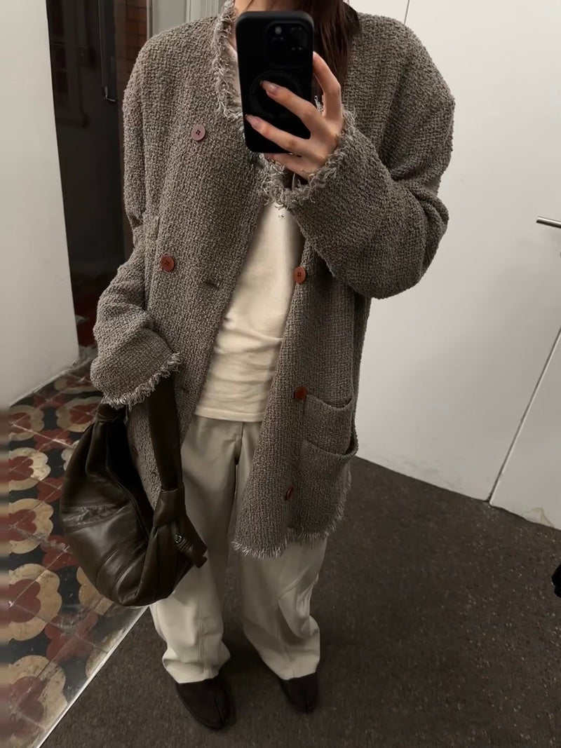 Magliano Hand-Distressed Knit Cardigan - Raw-Hem Bouclé Button-Up Unisex Coat