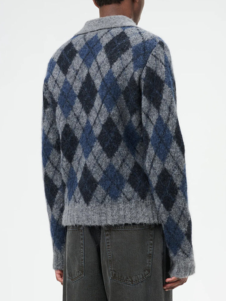 donclic Blue-Grey Mohair Wool Vest -Diamond Our Legacy Knit Relaxed Fit Cardigan