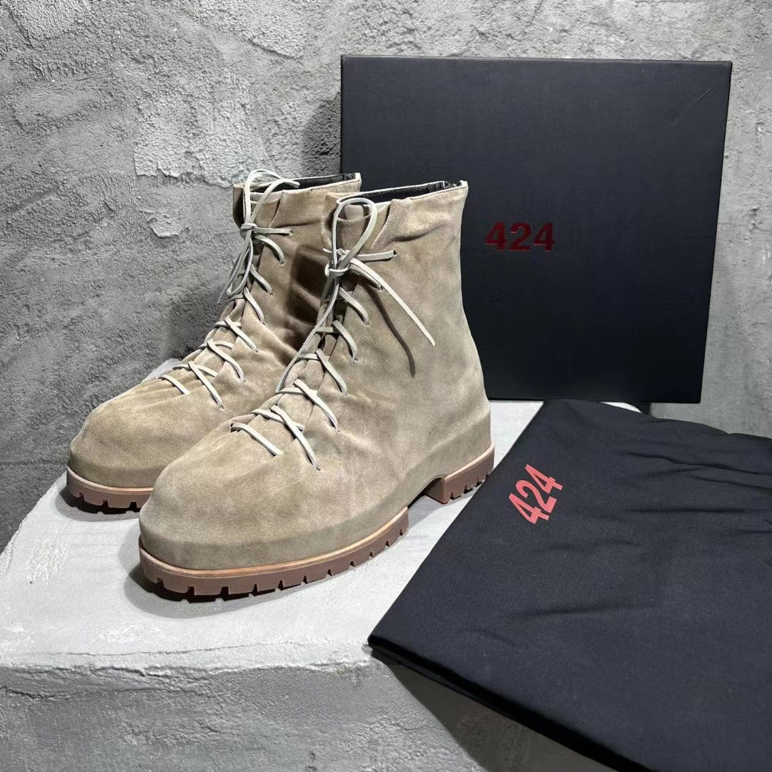 424 on Fairfax SS22 Crinkled Zip High-Top Retro Thick-Soled Lambskin Ankle Boots