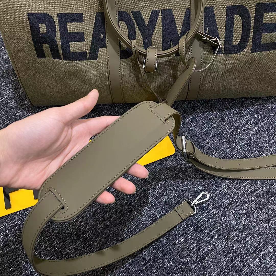Readymade Overnight Bag - Army Green Canvas Embroidered Travel Bucket Gym Bag
