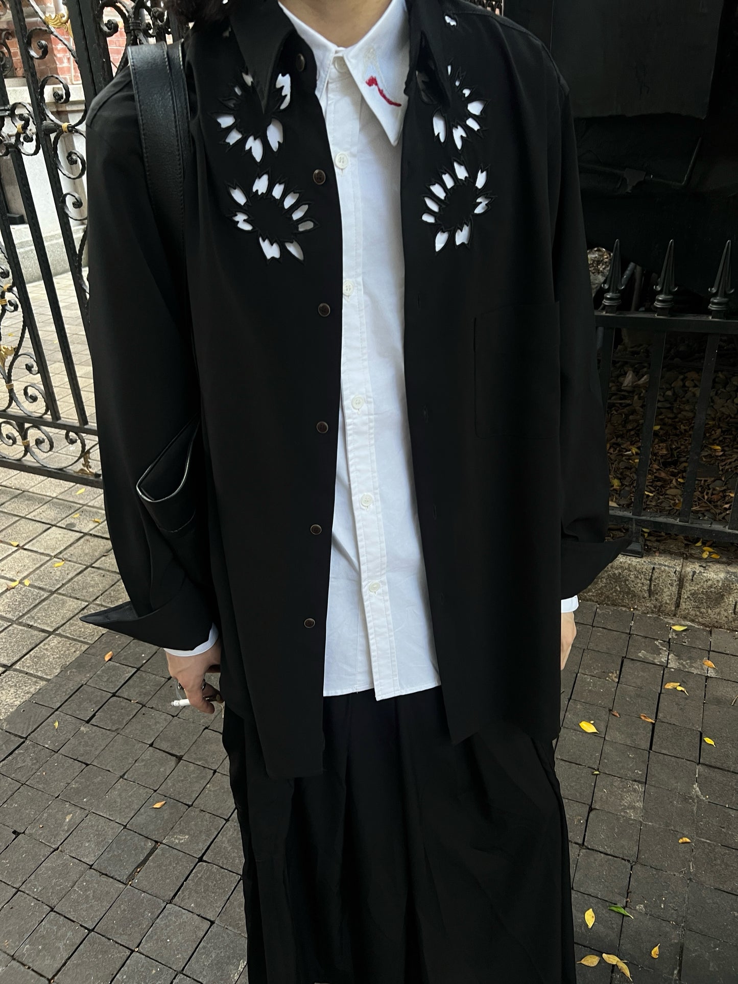 Self-made Yohji Yamamoto 'Flower & Youth' Wool Shirt Jacket - Cherry Blossom Cut-Out Detailing