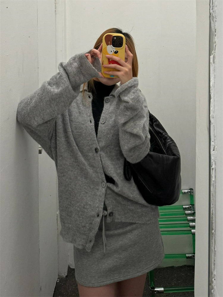donclick 24FW Our Legacy Mohair Wool Blend Cardigan Light Grey Relaxed Fit Knit