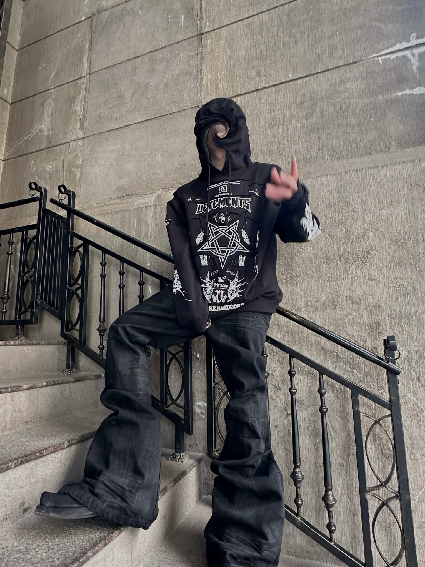 Vetements 24FW Oversized Hoodie J’adore Hardcore Patchwork Garments Black Patched Logo