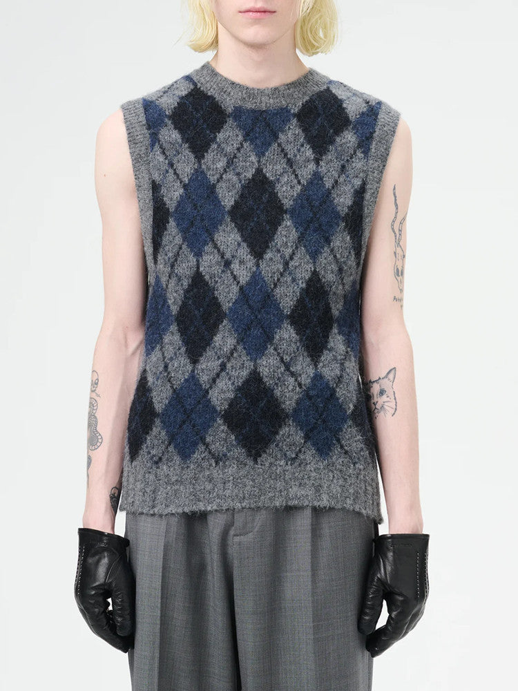 donclic Blue-Grey Mohair Wool Vest -Diamond Our Legacy Knit Relaxed Fit Cardigan