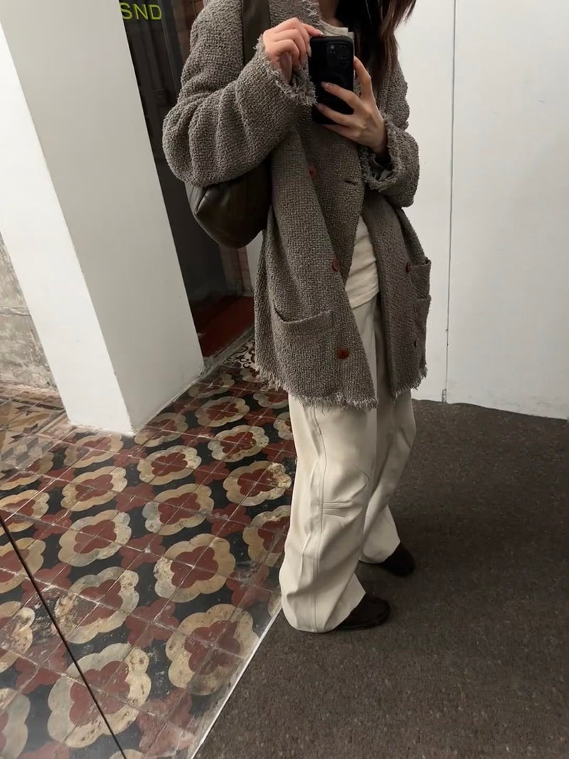 Magliano Hand-Distressed Knit Cardigan - Raw-Hem Bouclé Button-Up Unisex Coat