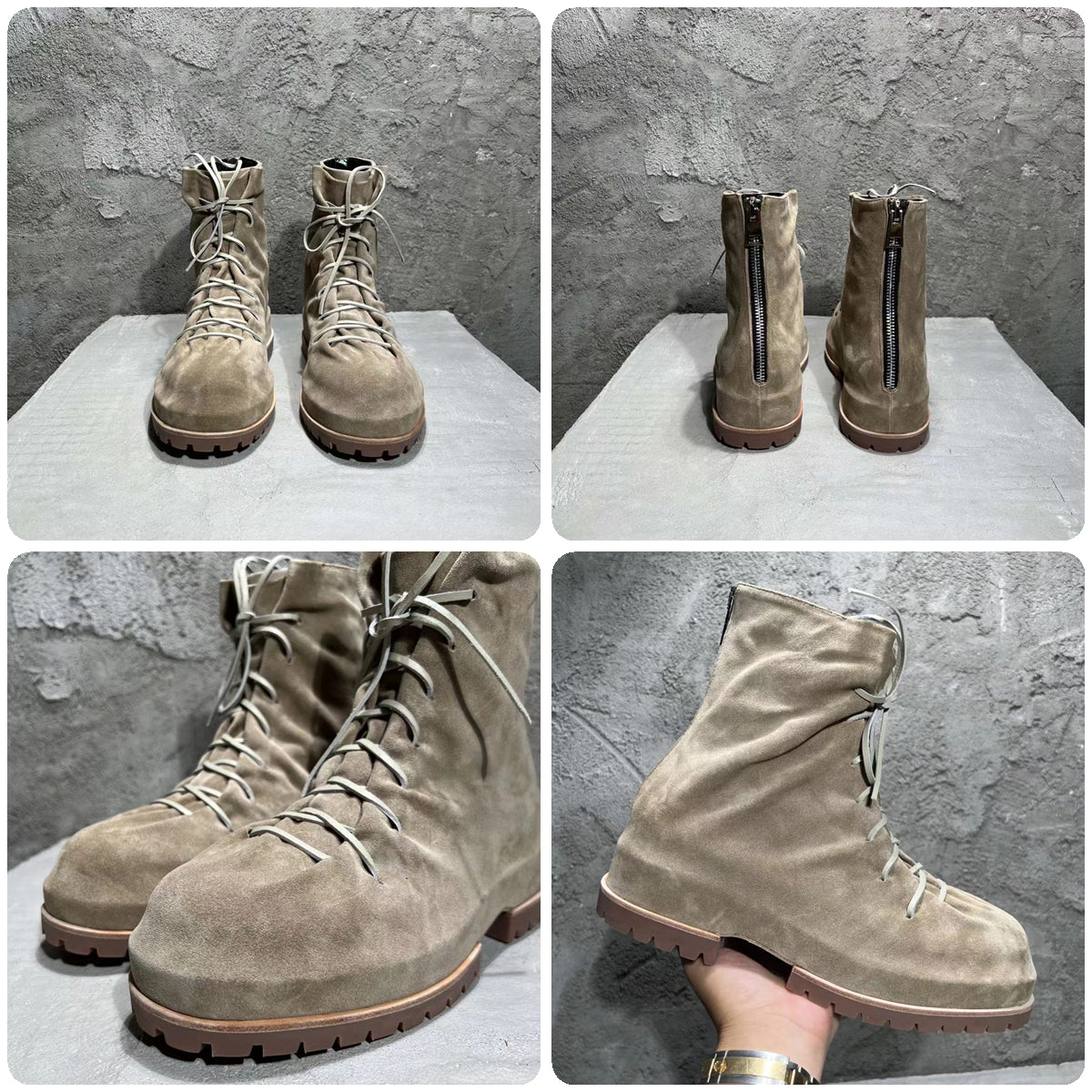 424 on Fairfax SS22 Crinkled Zip High-Top Retro Thick-Soled Lambskin Ankle Boots
