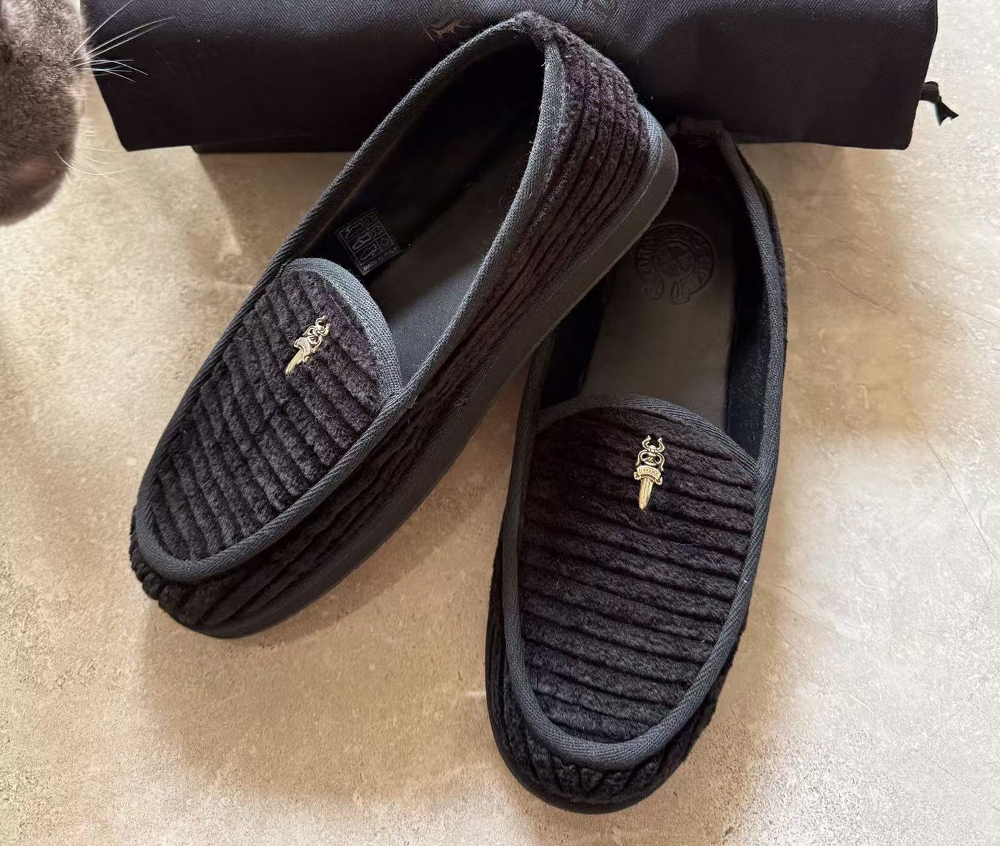 Self-made Dagger Loafer - Chorme 925 Silver Accent Black Corduroy Slip-On