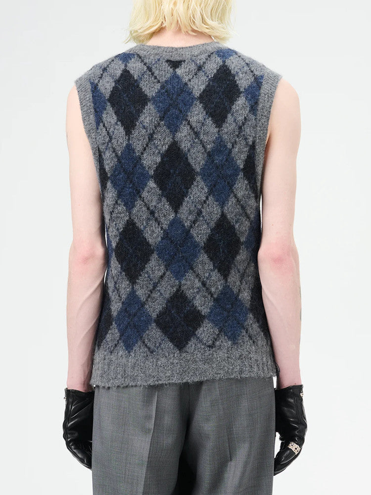 donclic Blue-Grey Mohair Wool Vest -Diamond Our Legacy Knit Relaxed Fit Cardigan