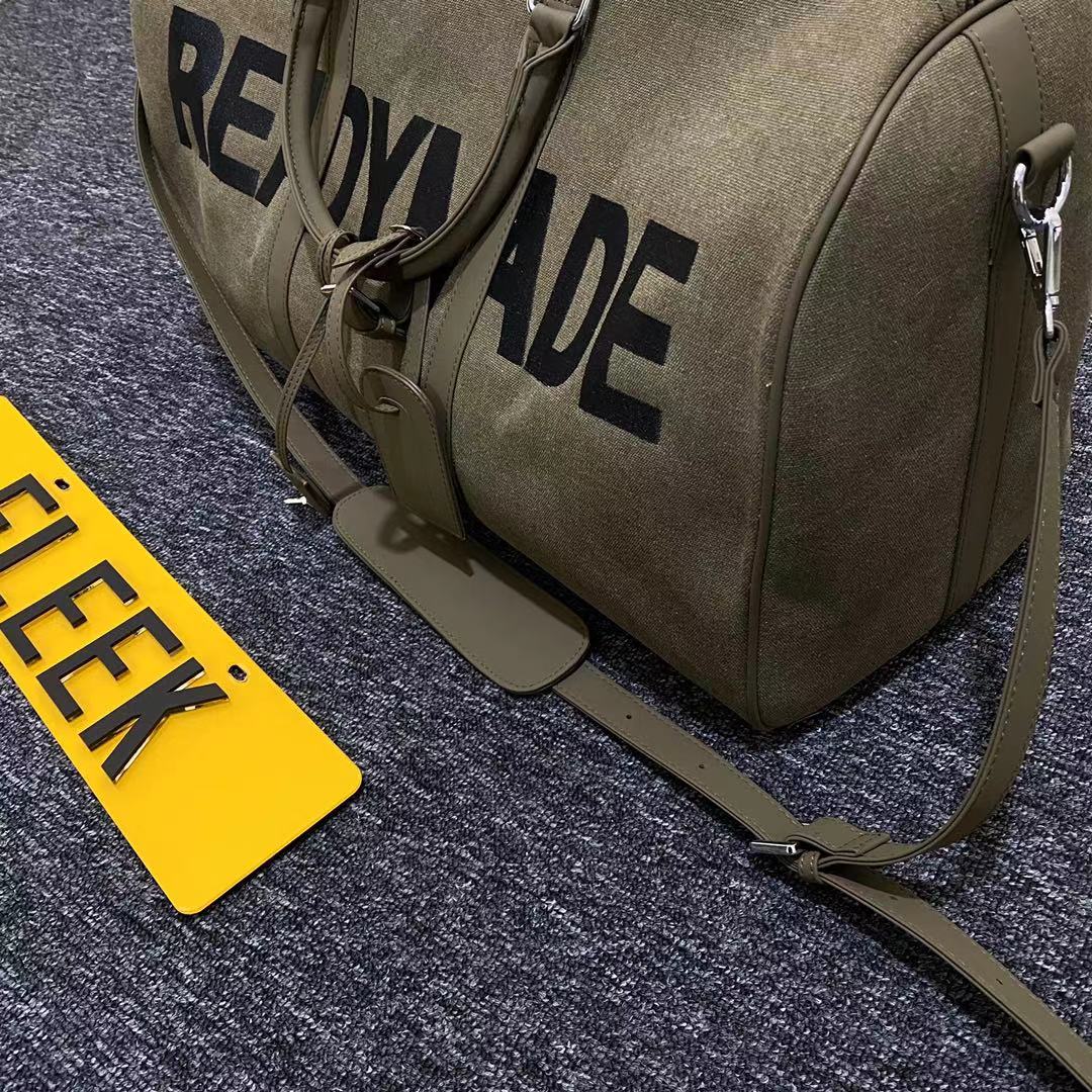 Readymade Overnight Bag - Army Green Canvas Embroidered Travel Bucket Gym Bag
