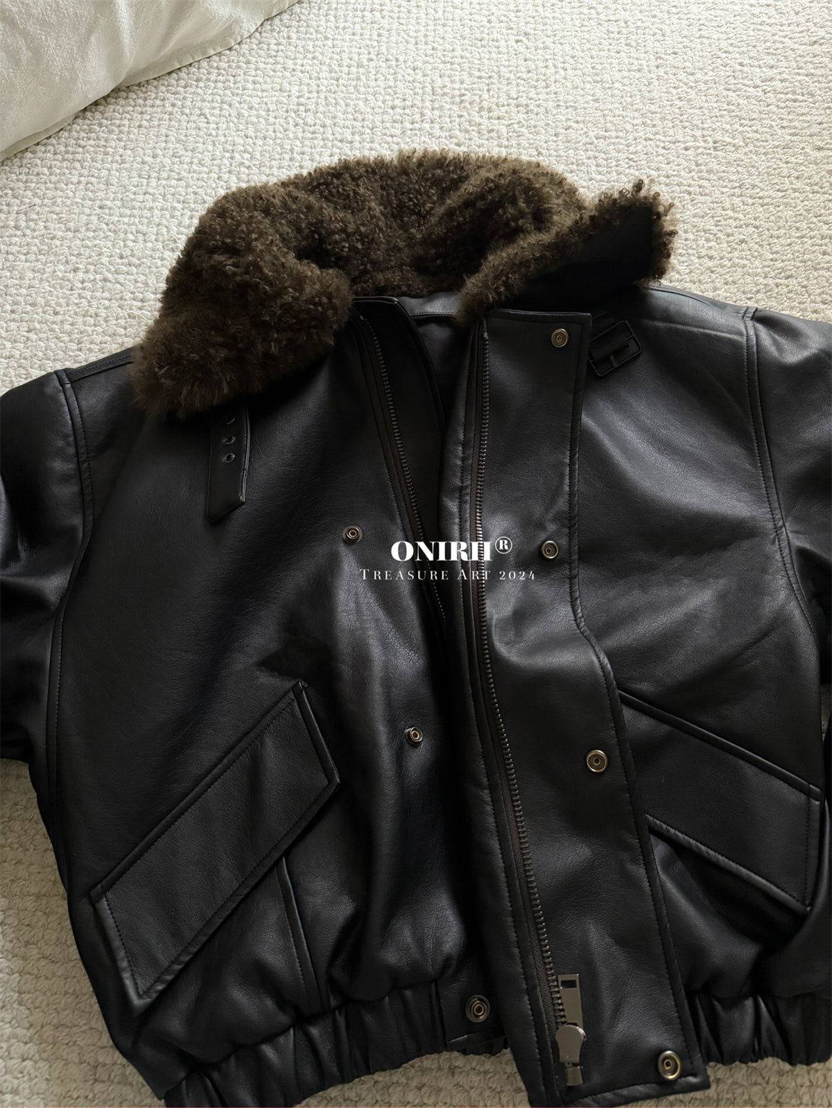 Heavyweight Le*maire Quilted Jacket Imported Lamb Wool Collar Gray-Black Padded Coats