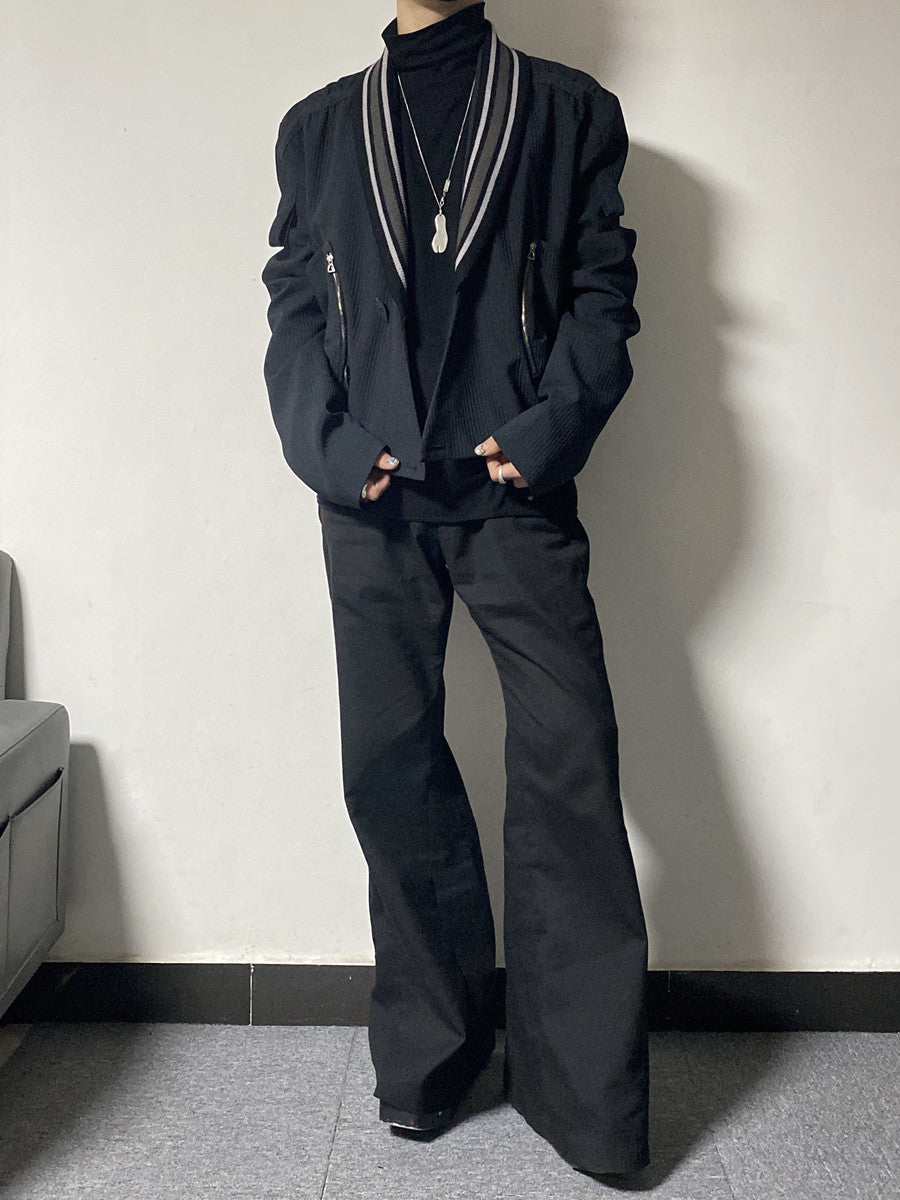 donclick 22FW Kiko Kostadinov Black V-Neck Jacket -Button Zip Casual Long Sleeve