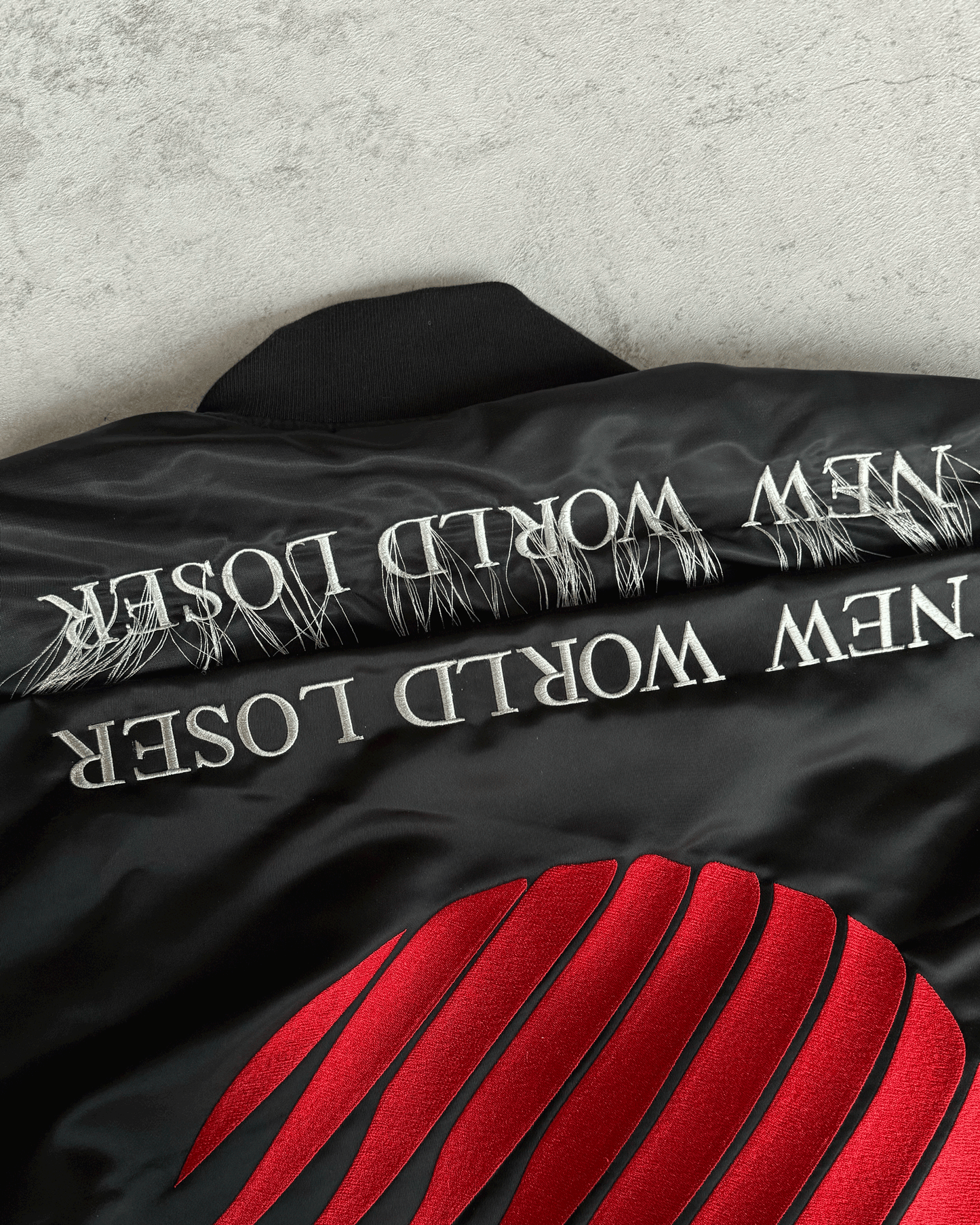 Self-made Hood By Air Fringe Bomber – HBA Embroidered Slogan Jacket
