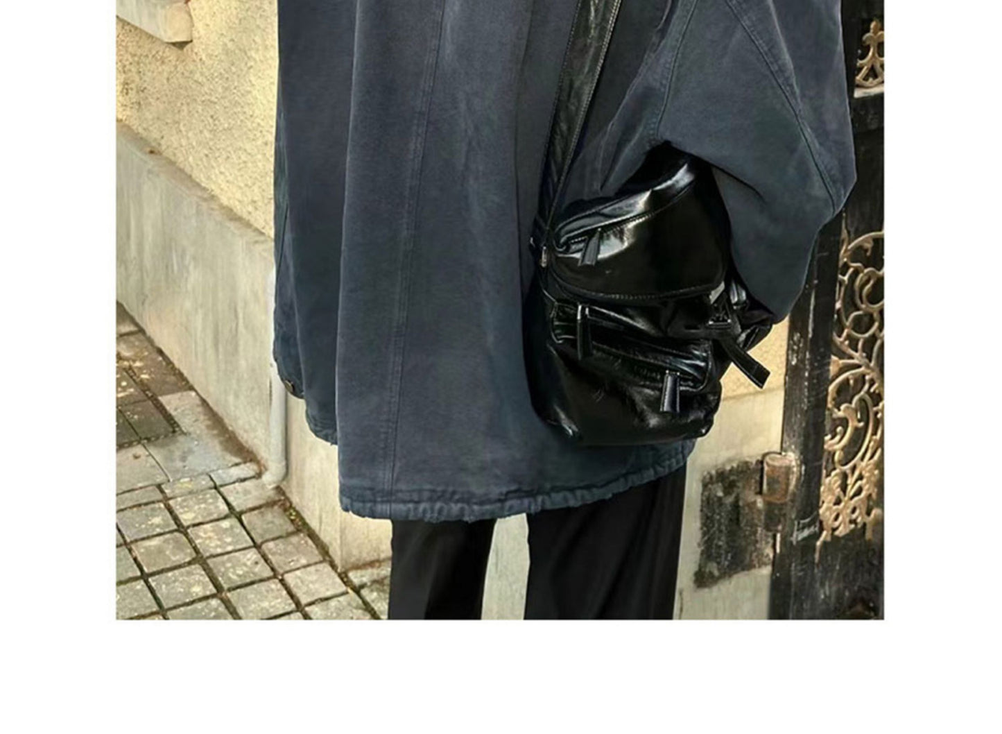 24SS Goatskin Patchwork Workwear Jacket with Leather Collar-Oversized Silhouette