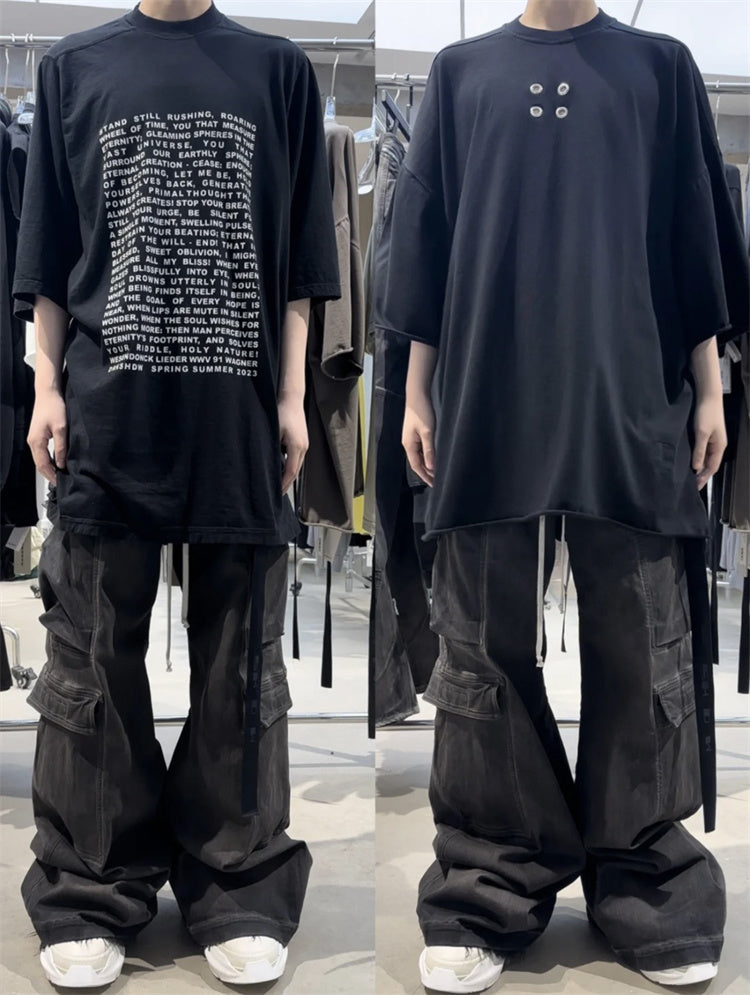 Self-made Dark Avant-garde Rick Owen Slogan RO Print Oversized Short Sleeve Tee