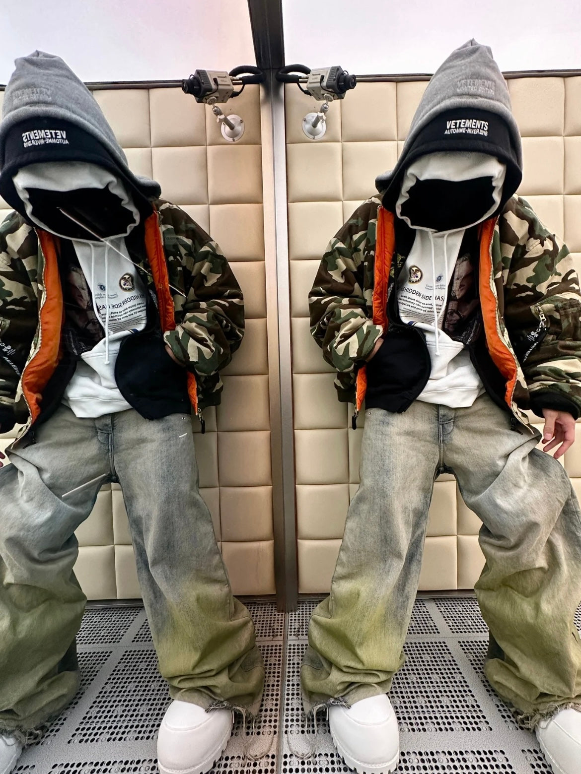 Vetements Reversible Dual-Sided Camouflage Hooded Bomber Jacket